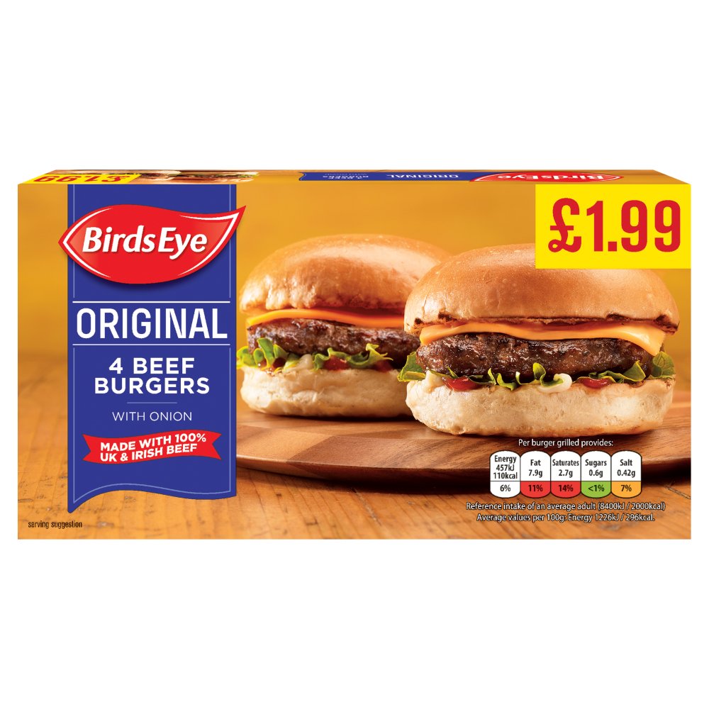 Birds Eye 4 Original Beef Burgers with Onion 227g