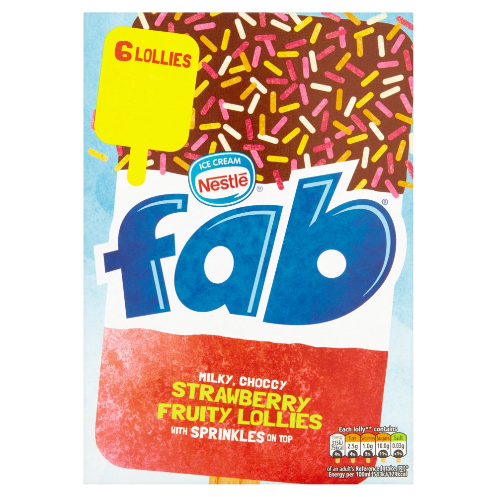 Fab Strawberry Fruity Lollies 6 x 58ml