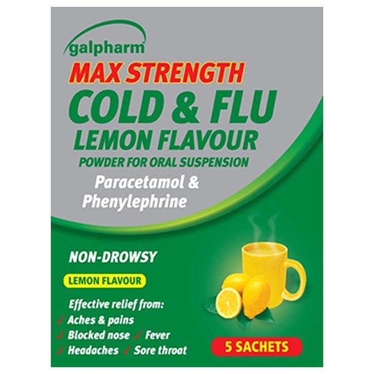 Galpharm Max Strength Cold & Flu Sachets 5's - Lemon