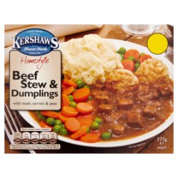 Kershaws Homestyle Beef Stew & Dumplings with Mash, Carrots & Peas 375g