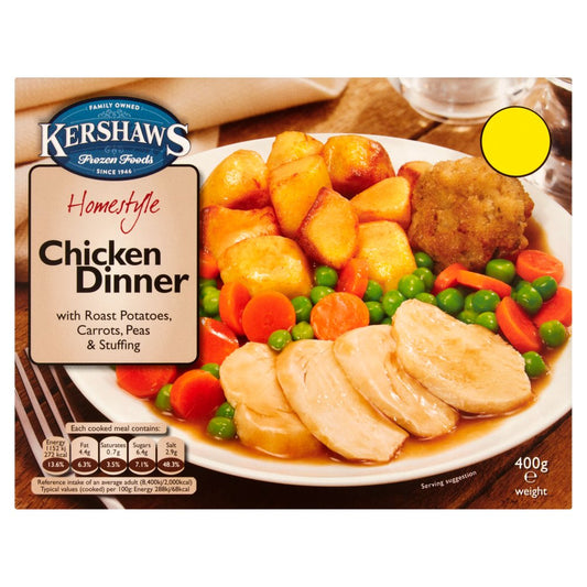 Kershaws Homestyle Chicken Dinner with Roast Potatoes, Carrots, Peas & Stuffing 400g