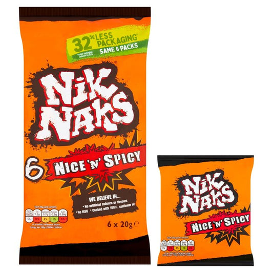 Nik Naks Nice 'N' Spicy Multipack Crisps 6 Pack 6 x 25g