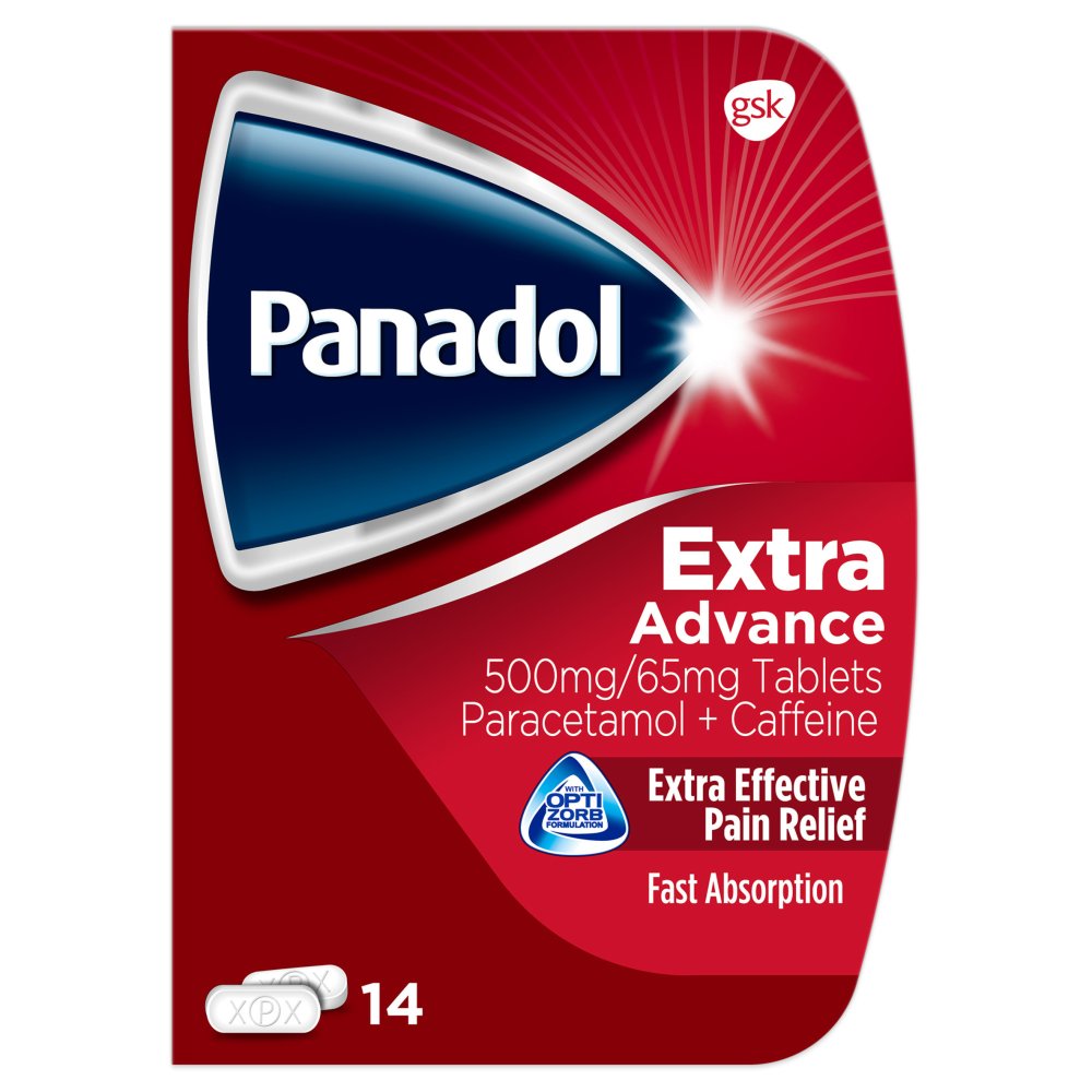 Panadol Extra Advance Pain Relief Tablets, 500mg Paracetamol Tablets with 65 mg Caffeine, Pack of 14