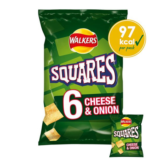 Walkers Squares Cheese & Onion Snacks 6x22g 132g